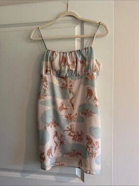 Song of Style Pastel Aqua & Cream Figurative Spaghetti Strap Dress